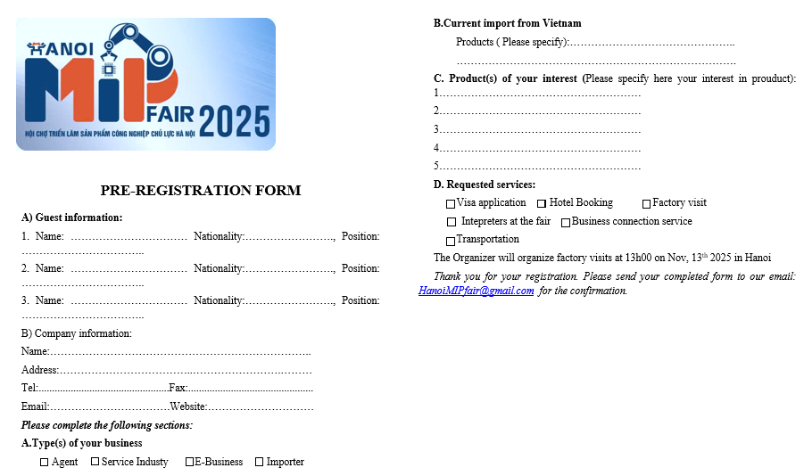 Visit Registration Form for Hanoi MIP Fair 2025