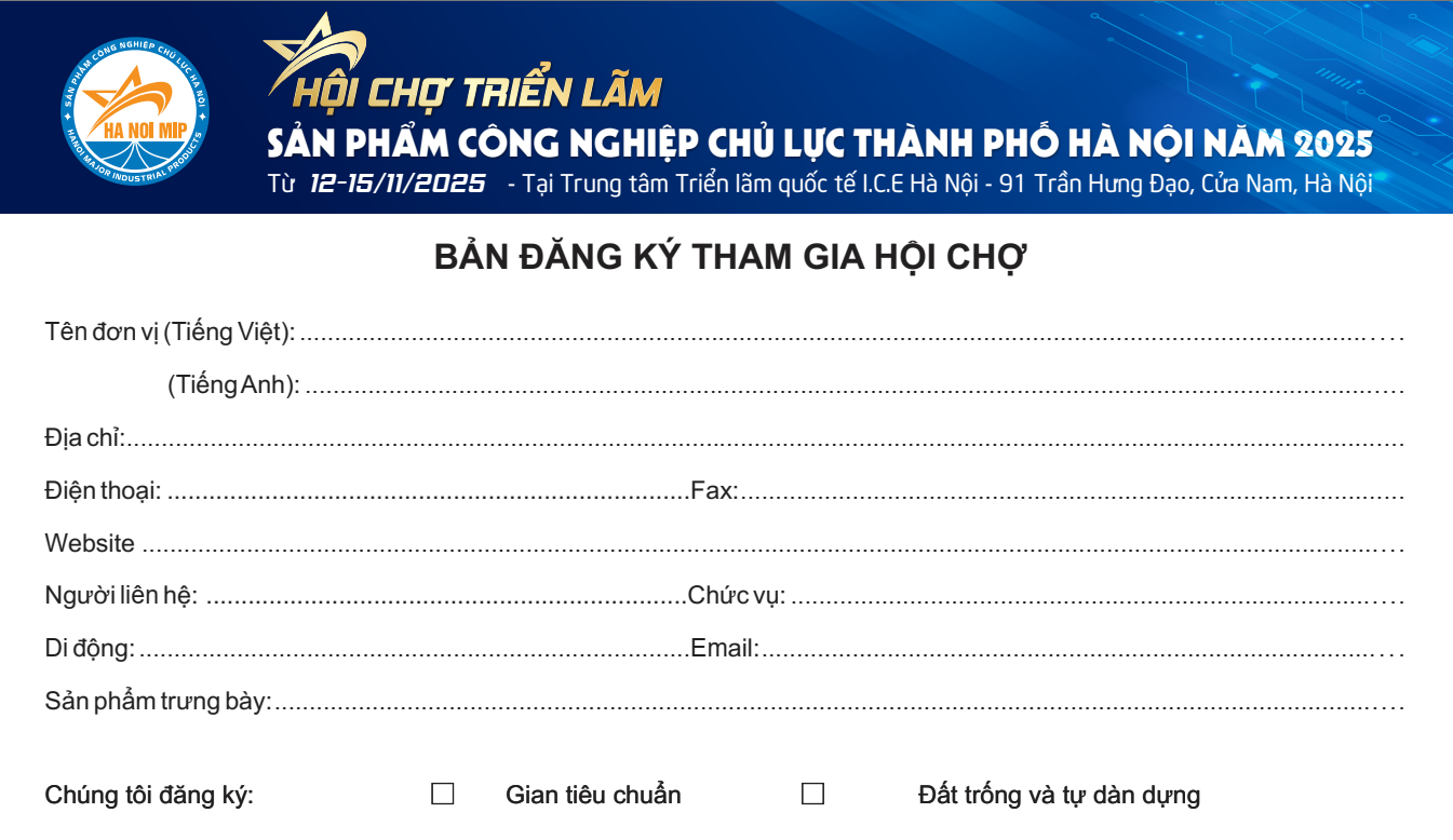 Phiếu đăng ký tham gia Hội chợ